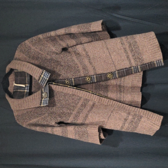 Free People Vintage/Retro Look M Wool Blend Button Cardigan Sweater Brown Plaid - Picture 1 of 8